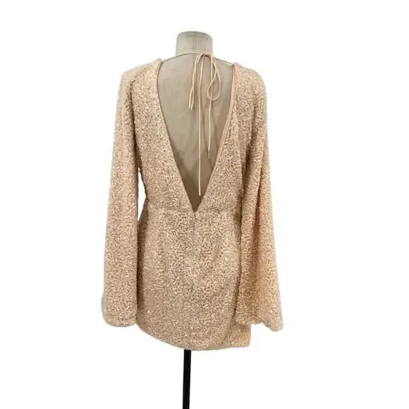 Michael Costello x Revolve Valerie Dress Mini Long Sleeve Sequin Ivory Medium - Picture 7 of 15